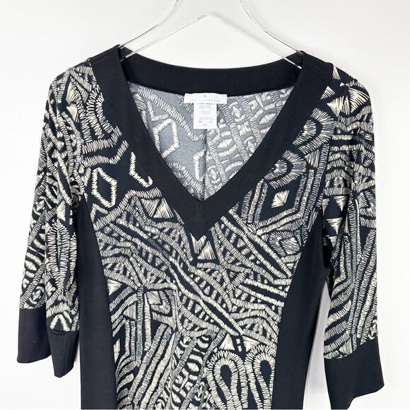 Papillon Black & White Mixed Pattern 3/4 Sleeve Dress Size - Picture 2 of 7